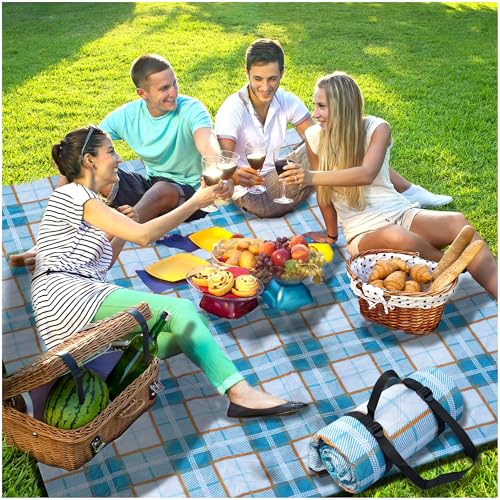 Extra Large Picnic Blankets Lightweight 80x80 Oversized Waterproof Sandproof Outdoor Beach Blanket Camping Grass Mat Vaction Essential Park Accessories Grass Garden Must Have Ground Backyard Supplies - color: Teal