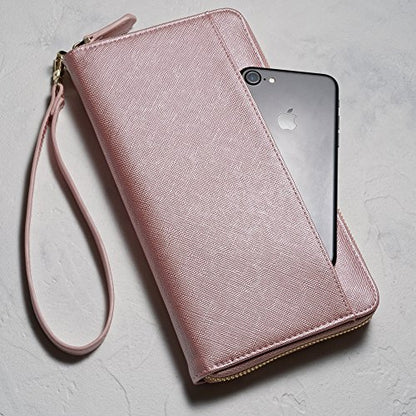 Travel Document Organizer - RFID Passport Wallet Case Family Holder Id Wristlet - color: Family Rose Gold
