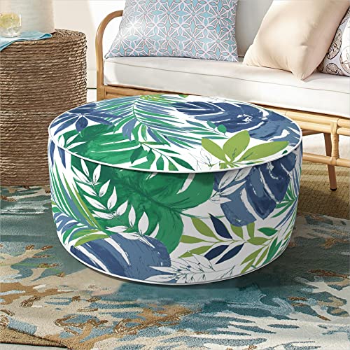 DYTXIII Inflatable Ottoman Stool D21 xH9 for Outdoor/Indoor Use, Water Repellent Patio Foot Rest with Portable Handle,Round Pouf Ottoman Suitable for Garden,Deck and Camping - Islamorada Blue Green - color: Islamorada Blue Green, size: 21"D x 21"W x 9"H