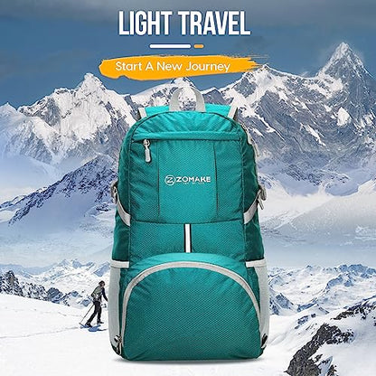 ZOMAKE Lightweight Packable Backpack 35L, Light Foldable Backpacks Water Resistant Collapsible Hiking Bag, Compact Folding Day Pack for Travel Camping(Lake Green) - color: Lake Green