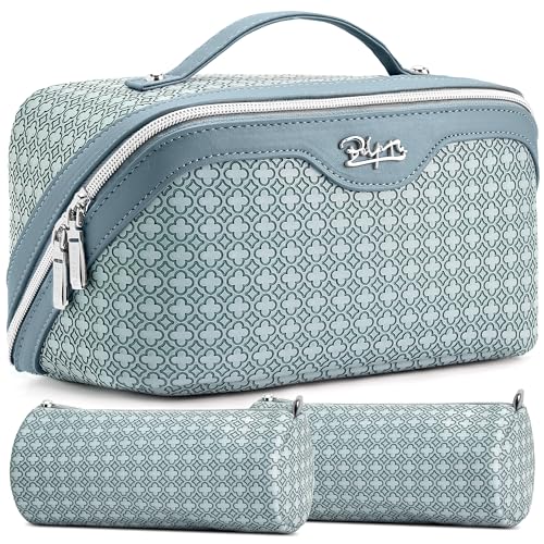 BOYATU Travel Makeup Bag for Women: Four Leaf Clover Large Capacity 3 Pcs Set Cosmetic Bags - Waterproof 50% Extra Space for Toiletry Organizer - Travel Essentials for Fortunate (04 Light Blue) - color: 04 Light Blue
