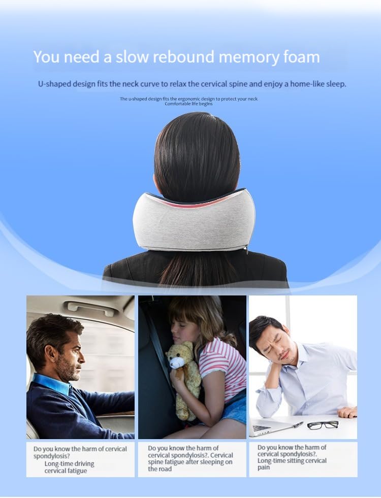 Travel Pillow 100% Pure Memory Foam Neck Pillow, Comfortable & Breathable Cover, Machine Washable, Airplane Travel Kit with 3D Contoured Eye Masks, Earplugs (Blue) - color: Blue