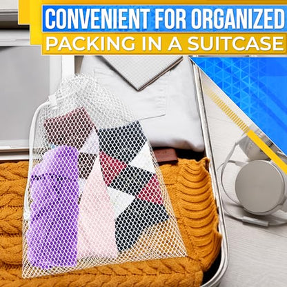 5 PCs Mesh Laundry Bags Drawstring – Small Mesh Bag White 11.8 x 7.48" – Multipurpose Nylon Net Bags with Tight Closure for Storing Balls, Clothes, Sports Gear at Gym, Beach, Laundry, & Travel Use - style: 5Pcs, White, S size