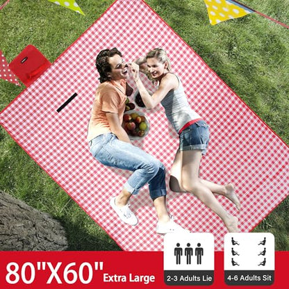 HX&OD Picnic Blanket Outdoor Extra Large Picnic Mat 80"X60" Camping Blanket Beach Blanket Foldable Waterproof Sand Mat Hiking Travel Family Concerts(Red) - color: Red, size: 80”x 60”