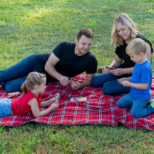 BRAWNTIDE Large Waterproof Outdoor Blanket, Extra Thick Fleece, Warm, Windproof & Sandproof, Quilted Stadium Blanket for Sports Events, Beach, Camping, Picnics, Dogs & Car, 82" x 55 - color: Plaid Red
