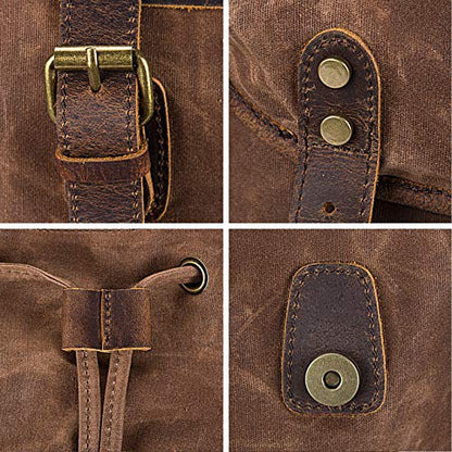WUDON Leather Backpack for Men, Waxed Canvas Shoulder Rucksack Carry-On Travel Backpack - color: Coffee-regular