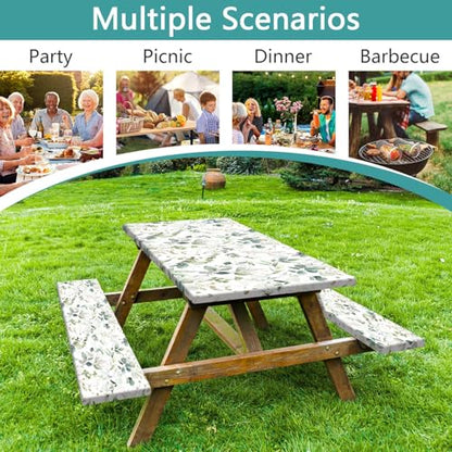 Picnic Table Cover with Bench Covers and Bag, Camping Essentials, Eucalyptus Leaves Outdoor Table Covers, Waterproof Windproof, Fitted Tablecloth Cover with Elastic Edge, 3 PCS, 30x72 Inch - color: Eucalyptus Leaves, size: 30" x 72"