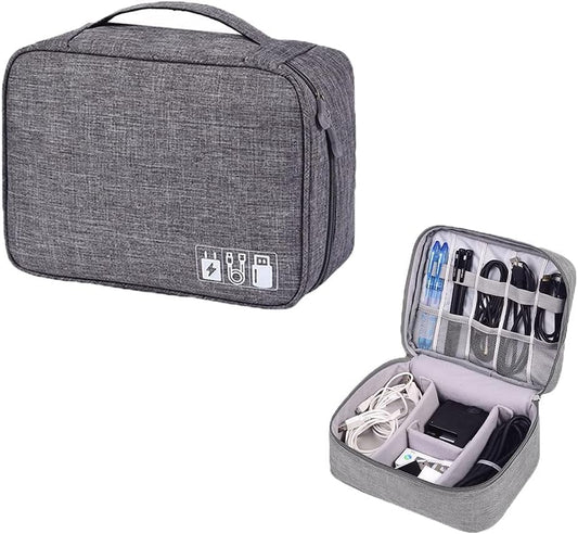 Electronic Accessories Organizer, Portable Travel Cable Storage Bag Tech Pouch with Adjustable Compartments Water-Resistant Handbag for Smart Device Cords Chargers Hard Drives Gadgets - color: 2089 Grey