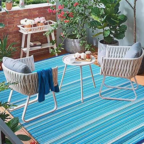 Reversible Outdoor/Indoor Plastic Rug Plastic Straw Rug Waterproof Portable Mat, Easy to Clean and Fold,Perfect for Garden, Patio, Picnic, Decking-（Blue，8x10Ft） - color: Blue, size: 8 x 10 feet