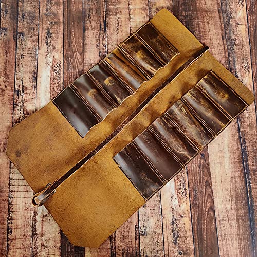 Leather Tool Roll Up Pouch - Leather Tool Wrench Roll/Chisel Bag by Rustic Town - style: 12 Slots(Large)