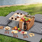 Sawysine Wicker Picnic Basket with Throw Pillow Set for 4, Multifunctional Hamper Gift Set with Blanket, Bamboo Wine Snack Table & Tablewares, Portable Outdoor Combo for Camping, Party & Gifting