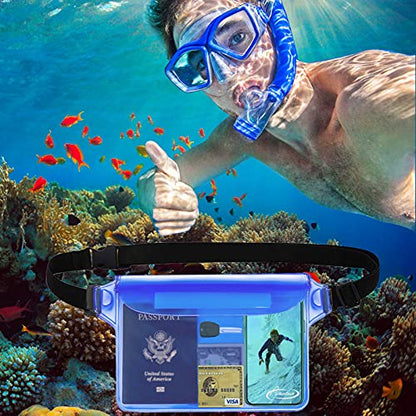 AiRunTech Waterproof Pouch with Waist Strap (2 Pack) | Beach Accessories Best Way to Keep Your Phone and Valuables Safe and Dry | Perfect for Boating Swimming Snorkeling Kayaking Beach Pool Water Park - color: Blue + Pink
