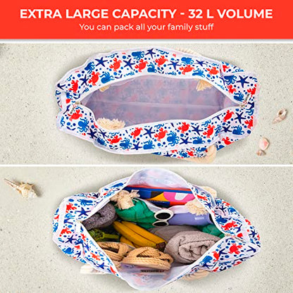 Beach Bag and Pool Bag Has Cooler Pocket, 7 Pockets Total, Zip Top. Family Size Waterproof Beach Tote - color: Underwater World