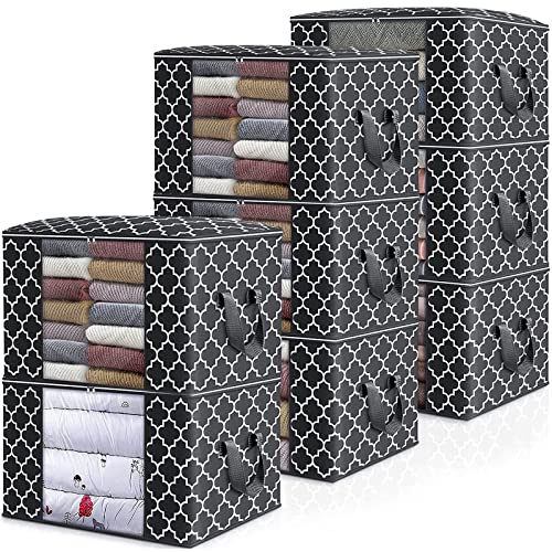 WISELIFE Storage Bags 100L 8-Pack Large Blanket Clothes Organization and Storage Containers for Bedding, Comforters, Foldable Organizer with Reinforced Handle, Clear Window, Sturdy Zippers, Black - color: Black, size: 8 x 100L