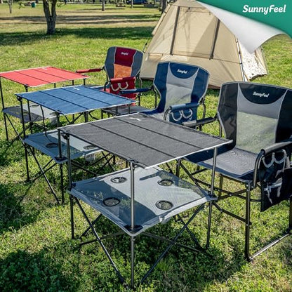 SUNNYFEEL Folding Camping Table- Collapsible Portable Beach Table with 4 Cup Holders & Carry Bags, Tailgate Table for Outdoor Excursion Picnic Hiking Fishing Travel Parties, Black