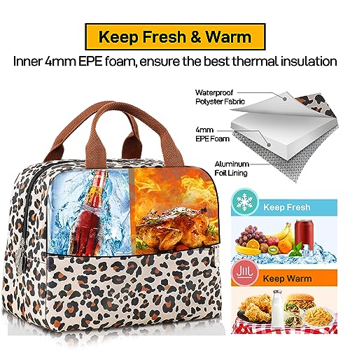 HOMESPON Insulated Lunch Bag for Women Men Lunch Box Cooler Lunch Tote for Work Picnic (Leopard Print) - color: Leopard Print