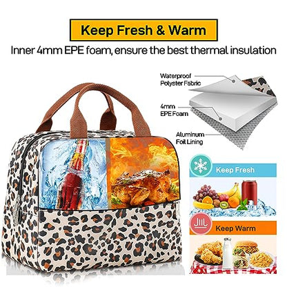 HOMESPON Insulated Lunch Bag for Women Men Lunch Box Cooler Lunch Tote for Work Picnic (Leopard Print) - color: Leopard Print