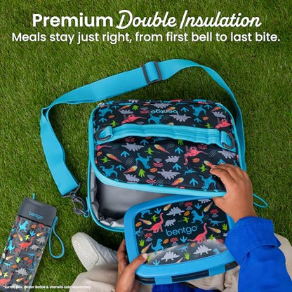 Bentgo Kids Lunch Bag - Durable, Double-Insulated Lunch Bag for Kids 3+; Holds Lunch Box, Water Bottle, & Snacks; Easy-Clean Water-Resistant Fabric & Multiple Zippered Pockets (Dinosaur) - color: Dinosaur