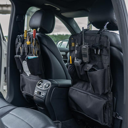 GMQ Car Seat Organizer,Multifunctional Tactical Car Seat Back Storage Pocket with Molle Pouch,Universal Fits for SUV,F150,Car Truck for Road Trips (1, Black)