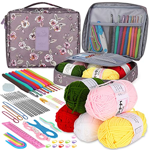 Aeelike Crochet Kit Multi Size Crochet Hooks Set 0.6mm-6mm, Full Crochet Kit for Beginners Adults, Crochet Hooks Set with Case Accessories - Crochet Gift for Mother & Grandmother (Purple Flower) - color: dark purple