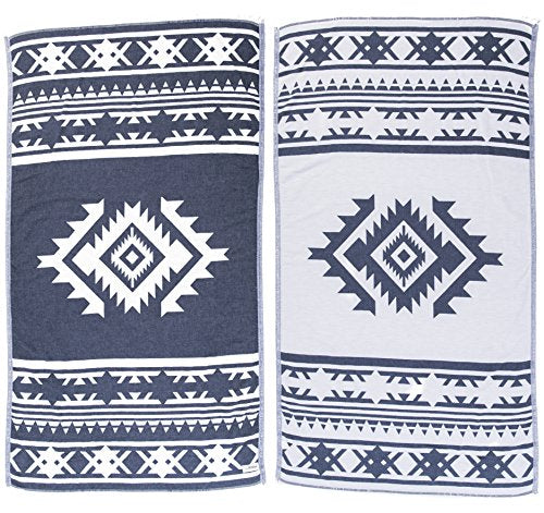 Bersuse 100% Cotton Cozumel Turkish Towel Beach Towel Bath Towel Dual Layer Peshtemal Beach Blanket Beach Essentials - 39x71 Inches, Dark Blue - color: Dark Blue3