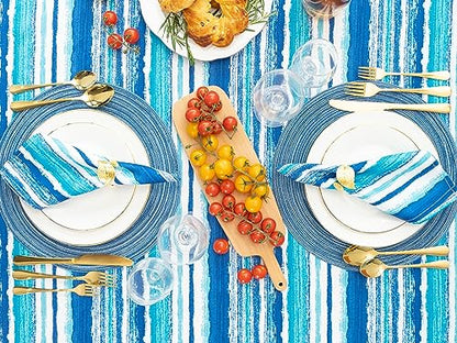 YiHomer Indoor Outdoor Tabletop for Spring Summer Decorations, Picnics and Dinner Parties - Stain and Water Resistant, Crayon Art (Ocean), Tablecloth, 60 x 120 Rectangle - size: 120" x 60" (Rectangular)