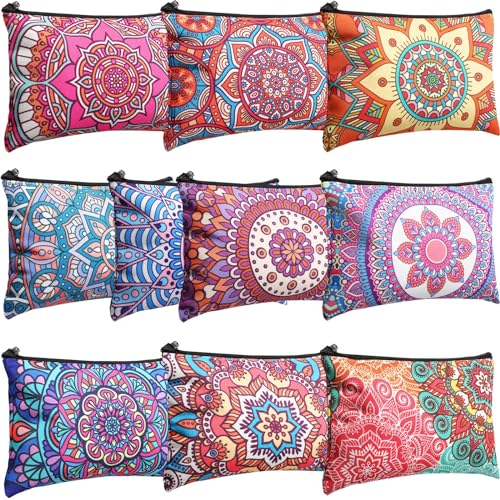 Eccliy 20 Pcs Mandala Makeup Bag Mandala Cosmetic Bag Canvas Gifts Mandala Accessories for Girls Toiletry Pouch with Zipper for Women Party, 8 x 5 Inch - size: 8 x 5 Inch, style: Mandala
