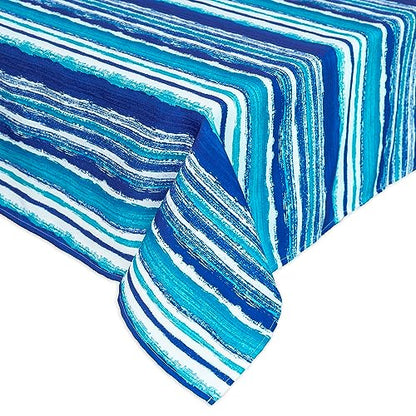 YiHomer Indoor Outdoor Tabletop for Spring Summer Decorations, Picnics and Dinner Parties - Stain and Water Resistant, Crayon Art (Ocean), Zipper Tablecloth, 60 x 84 Rectangle with Umbrella Hole - size: 84" x 60" (Zipper)
