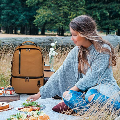 TUGUAN Insulated Cooler Backpack 38 Cans Double Deck Leakproof Lightweight Soft Lunch Backpack Small Cooler Bag Beach Picnic - color: 8901-brown