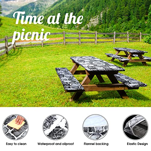 Boao 3 Pcs Vinyl Picnic Table Cover with Bench Cover 6 ft 30 x 72 Inch Waterproof Fitted Tablecloth Flannel Backing Rectangular Elastic Edged for Camping Outdoor Patio Travel(Brick) - color: Brick