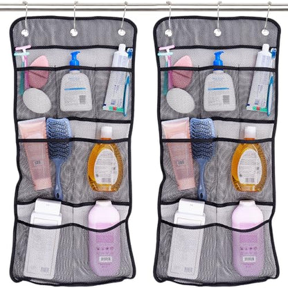 S&T INC. Shower Organizer, Shower Caddy & Bathroom Organizer, 2 Pack, Black | Quick Drying Mesh, 7 Pockets to Hold Shampoo, Soap, Loofah, and Cruise Ship Essentials - color: Black
