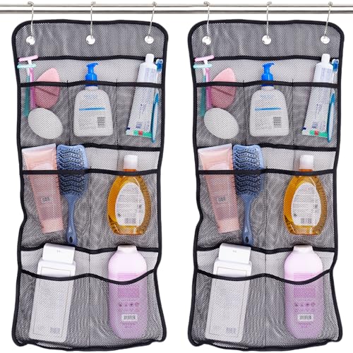 S&T INC. Shower Organizer, Shower Caddy & Bathroom Organizer, 2 Pack, Black | Quick Drying Mesh, 7 Pockets to Hold Shampoo, Soap, Loofah, and Cruise Ship Essentials - color: Black