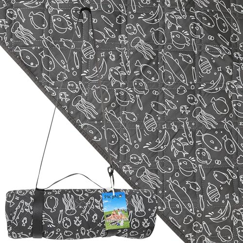 Outdoor Picnic Blanket Black Fish 60"x80" Sandproof Beach Blanket Waterproof Picnic Blankets Foldable for Caming, Beach, Outdoor Activities. - color: W-black Fish, size: 60"x80"