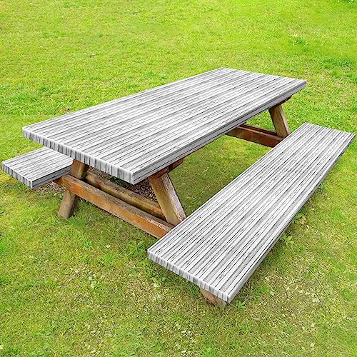 Boao 3 Pcs Vinyl Picnic Table Cover with Bench Cover 6 ft 30 x 72 Inch Waterproof Fitted Tablecloth Flannel Backing Rectangular Elastic Edged for Camping Outdoor Patio Travel(Birch) - color: Birch