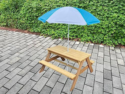 BTExpert Kids 3-in-1 Sand Water Activity Table Wooden Outdoor Convertible Picnic Table Bench Adjustable Umbrella Removable Top 2 Play Boxes Toy Set 37 x 35 in - color: Clear, size: 37 x 35 in