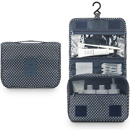 Mossio Hanging Toiletry Bag - Large Cosmetic Makeup Travel Organizer for Men & Women with Sturdy Hook - color: Navy Star