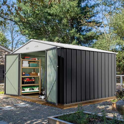 Devoko 10 x 8 FT Outdoor Storage Shed, Metal Garden Sheds & Outdoor Storage Clearance, Large Tool Shed Outdoor with Single Lockable Door for Patio Lawn Backyard (Gray) - color: Gray, size: 10x8 FT without Floor Frame