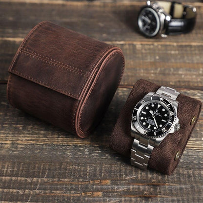 Leather Single Watch Case,Genuine Leather Watch Roll Travel Case for Storage Organizer Display (1 Slot) - size: 1slot