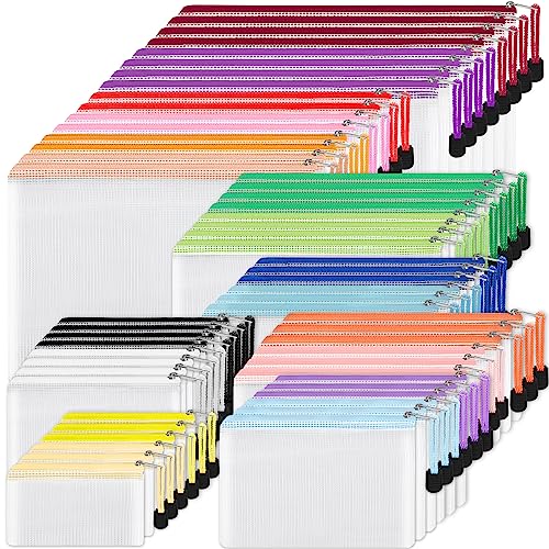 EOOUT 56pcs Mesh Zipper Pouch, Waterproof Zipper Bags, 8 Sizes Plastic Travel Pouch, 18 Colors, Multipurpose for Travel Storage, Office Appliances - style: Multicolor-56pcs