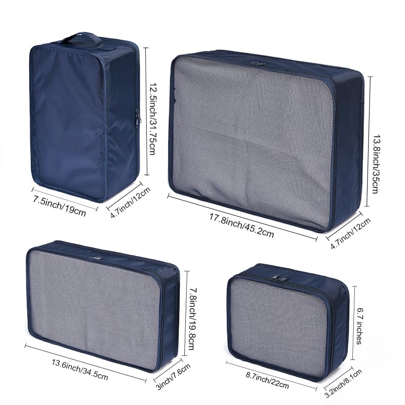 JJ POWER Travel Packing Cubes, Luggage Organizers with Shoe Bag - color: Navy Blue