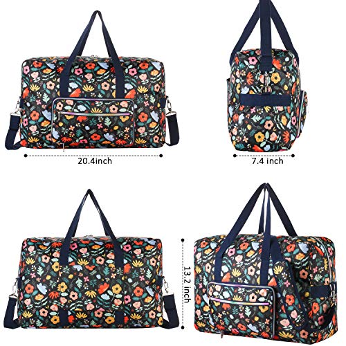 Travel Foldable Waterproof Duffel Bag - Lightweight Carry on Luggage Tote Duffel Bag(Black Floral) - color: Black Floral