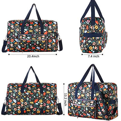 Travel Foldable Waterproof Duffel Bag - Lightweight Carry on Luggage Tote Duffel Bag(Black Floral) - color: Black Floral