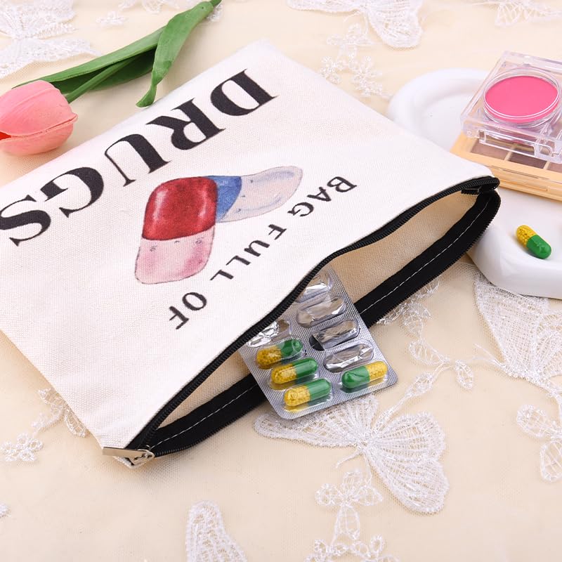 YangQian Funny Medication Bag for Women Nurse Practitioner Birthday Christmas Gifts for Women Patient Pharmacist Medicine Pill 0rganizer Bag Pouch with Zipper Meds Bags Full of Drugs Pouch - color: Bag Full of Drugs Style1