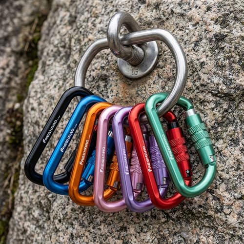 FresKaro 3inch 12kN-2698lbs Auto Locking Carabiner Clips, Solid D Shape, Heavy Duty 7075 Aluminum, Lightweight 1.09oz, Rust Proof, for Hammock, Hiking, Dog Leash, Keychain etc., Multi-Colors - color: Black-3pcs