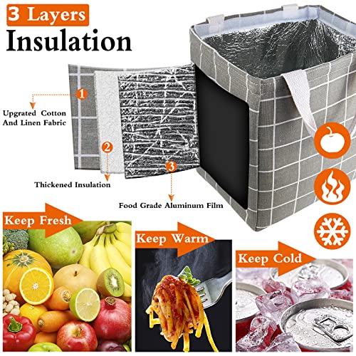 Insulated Lunch Box for Women Men, Reusable Adult Lunch Tote Bags for Work or Travel (Gray Plaid) - color: Gray plaid