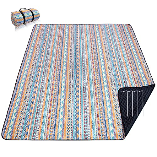 PY SUPER MODE Picnic Blankets Extra Large, Waterproof Foldable Outdoor Beach Blanket Oversized 83x79” Sandproof, 3-Layer Picnic Mat for Camping, Hiking, Travel, Park, Concerts(Orange Boho) - color: Orange Boho