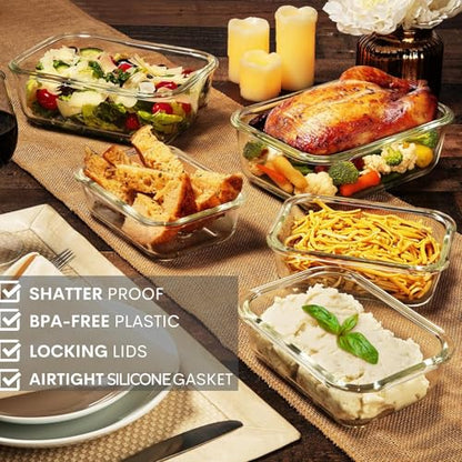 Razab 4 Pc (2700ML/ 91 Oz & 1520ML/ 51 Oz) Airtight Large Glass Food Storage Containers with Lids - BPA Free, Leak Proof Meal Prep Containers (2 Containers + 2 Lids) Microwave, Oven & Freezer Safe