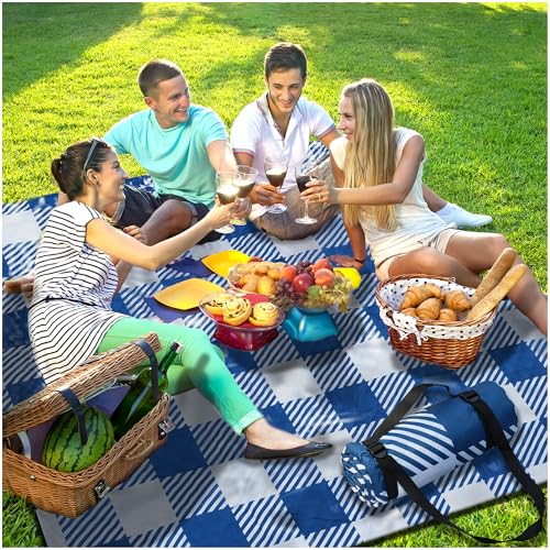 Extra Large Picnic Blankets Fortable 80x80 Oversized Waterproof Sandproof Outdoor Beach Blanket Camping Grass Mat Travel Essential Camper Accessories Glamping Items Hiking Supplies Hiker Necessities - color: Navy