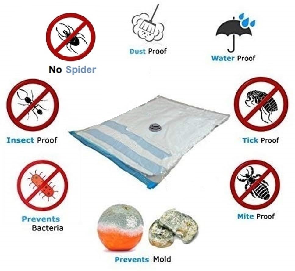 5 Pack Extra Jumbo Vacuum Storage Bags (51"x47"in Our Largest Size) Airtight Seal, Waterproof, Dustproof, for Clothes, Blankets, Comforters, Pillows, Bedding, Closet Organizing, Winter Storage.