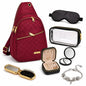 Travel Essentials Gift Set for Women – 7 Pc Travel Kit with Sling Bag, TSA Pouch, Jewelry Case & Sleep Mask - color: Burgundy